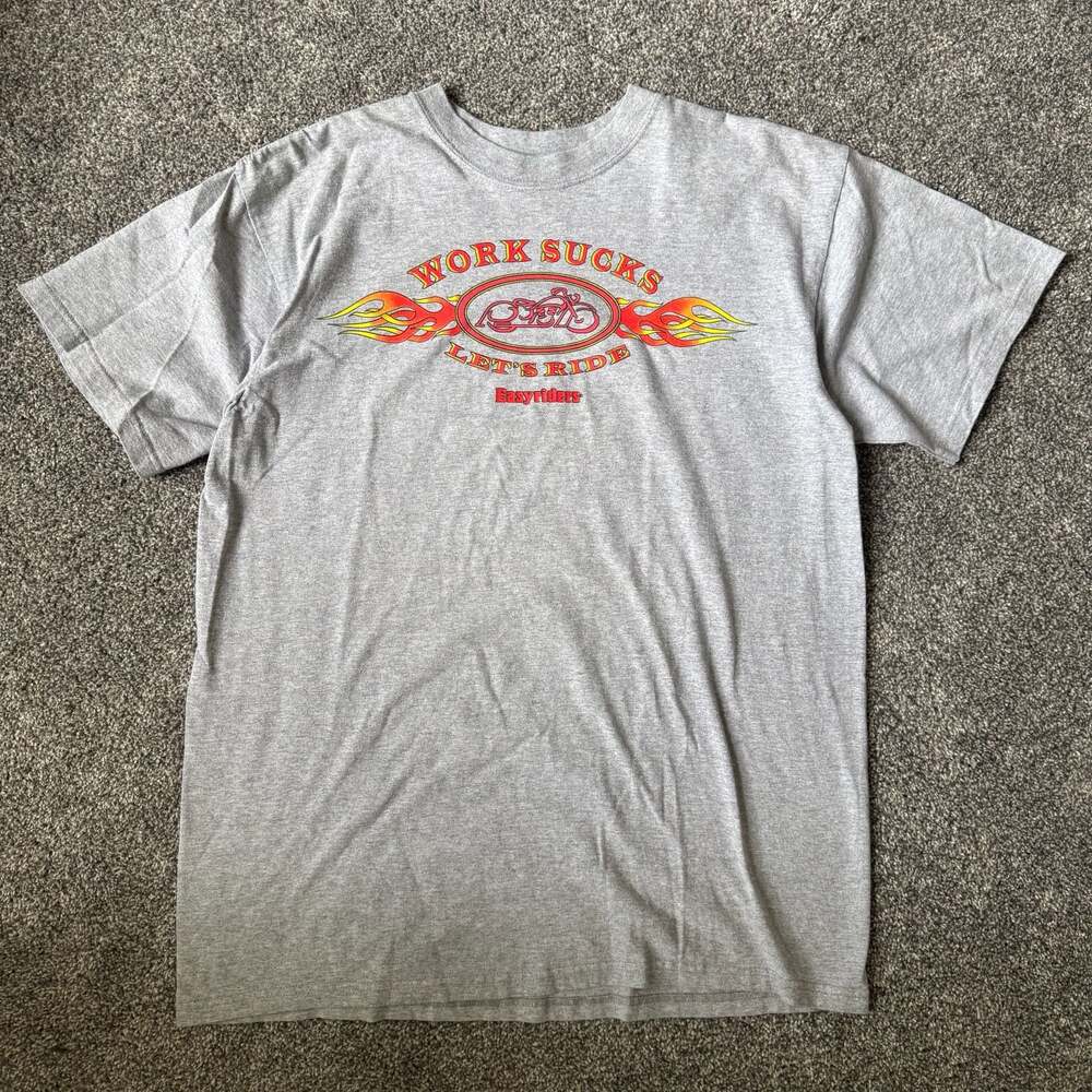 Vintage Easyriders Work Sucks Let's Ride Graphic T-Shirt Size Large